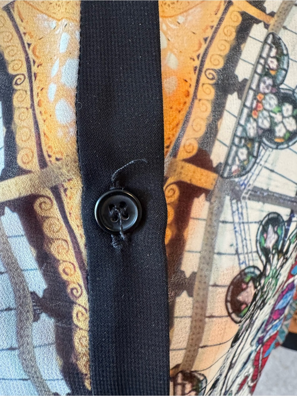 Clover Canyon Mosaic Print Button-Up Blouse - Black, Purple, Tan - Picture 4 of 7